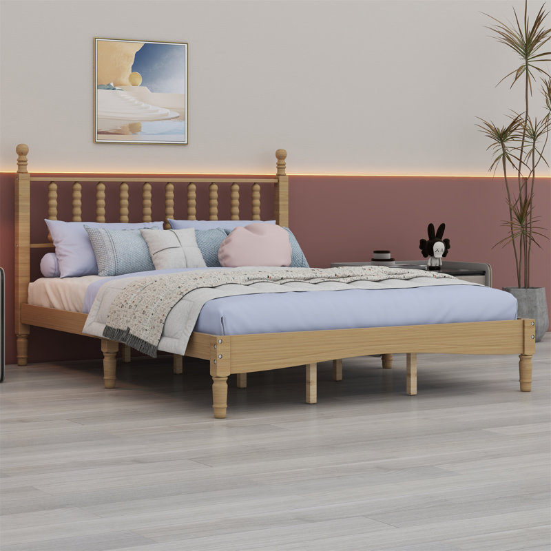 Lit plateforme en bois avec tête de lit en forme de gourde, lit plateforme de style rétro avec support à lattes en bois