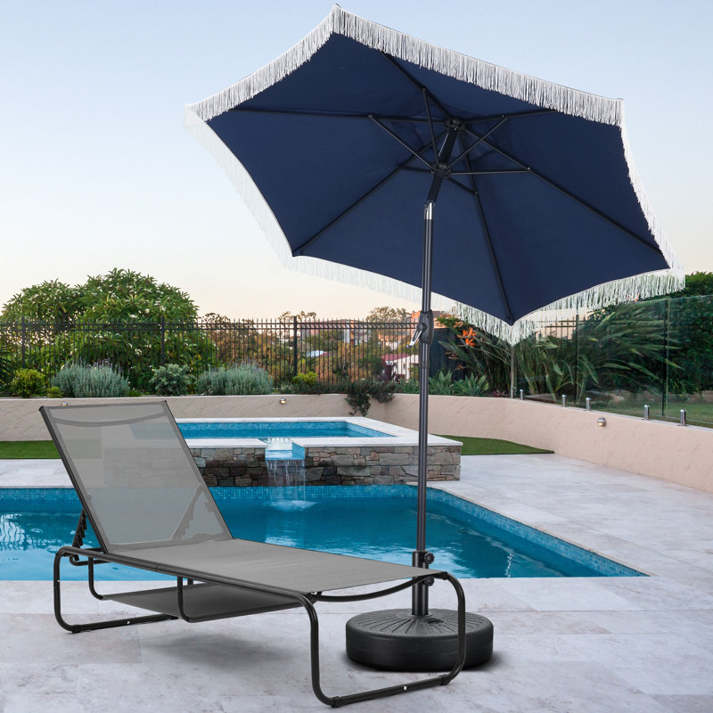 Ensemble de chaises longues d'extérieur 2 pièces avec parasol, Gris
