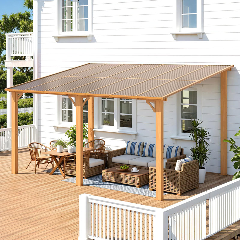 Wood Grain Hard Top Lean To Gazebo Pergola With Roof