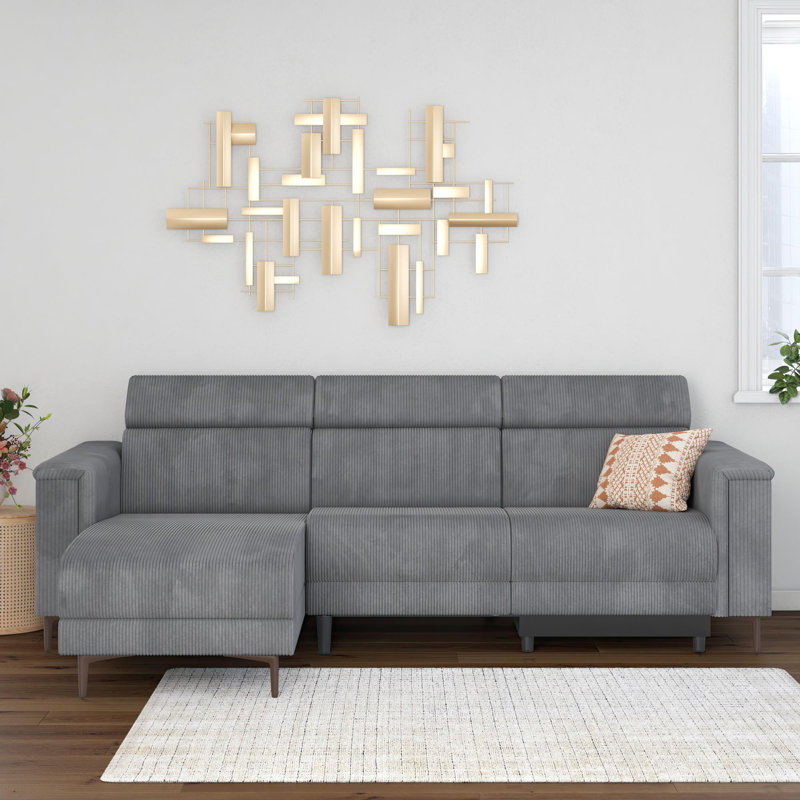 Fairmont Reclining Corduroy Sectional Sofa With Chaise, Steel Gray Corduroy, Left Hand Facing
