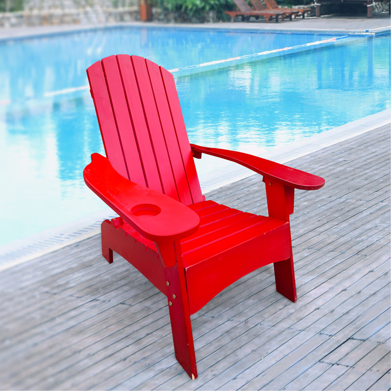 Beautiful Red Wood Chair With Umbrella Hole, Suitable For Outdoor And Indoor Solid Hardwood Armrest Hole Garden Deck, Red