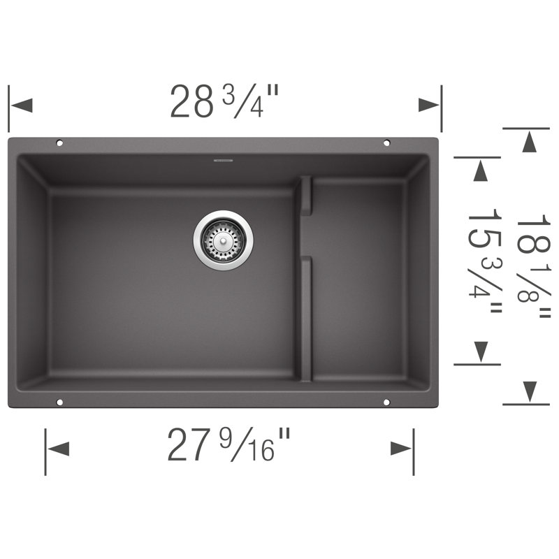 Precis Cascade SILGRANIT 29" L x 18" W Undermount Kitchen Sink with Colander, Cinder
