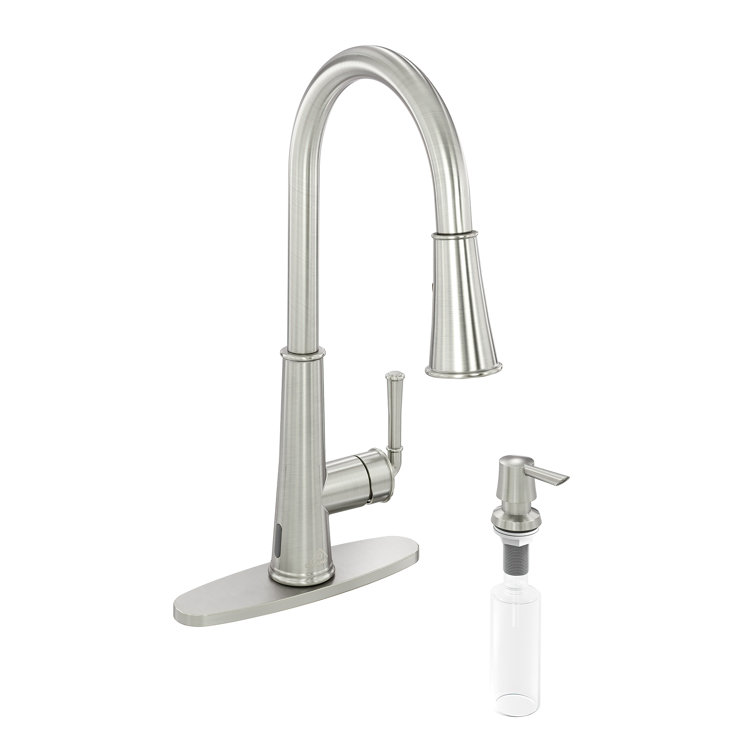 Willow Pull Down Sprayer Kitchen Faucet with Touchless Sensor, LED, Soap Dispenser and Deck Plate