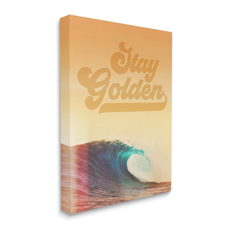Stay Golden Beach, vagues sur bois, impression, H 30 po x l 24 po x P 1,5 po, Giclée encadrée blanc bord de mer