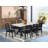 9-piece dining table set consists of a breakfast table with top and 8 stackable kitchen chairs with Black Polyester Fabric - (Option Finish)-1524792374