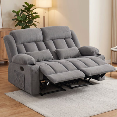 Causeuse inclinable en tissu gris avec inclinaison à 155 degrés et poches latérales