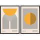 Mid Century Modern Boho Bauhaus Solar Sun Abstract Art Decor Framed On Canvas 2 Pieces Print