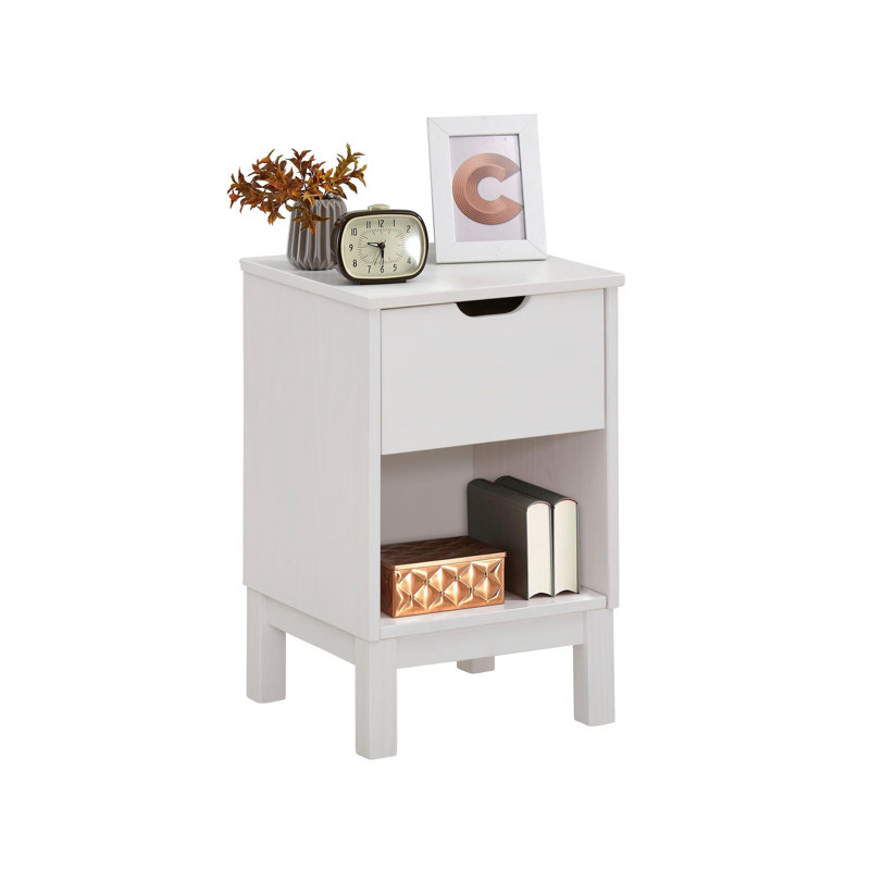 38cm W Solid Wood Bedside Table, White