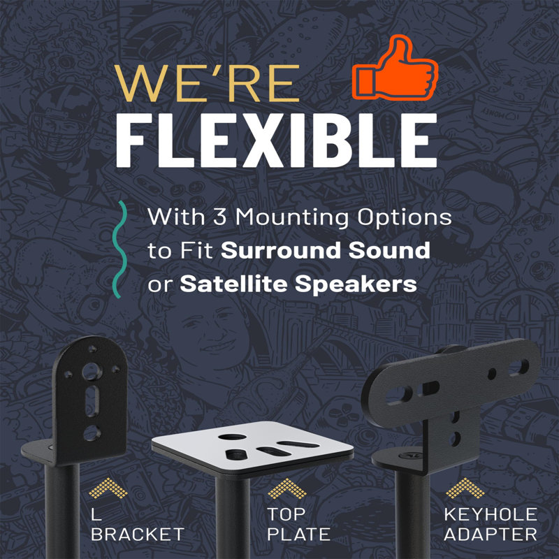 Speaker Stands Pair - Adjustable Height Speaker Stand With Universal Compatibility -- Includes Built-In Cable Management - Great For Surround Sound Setups