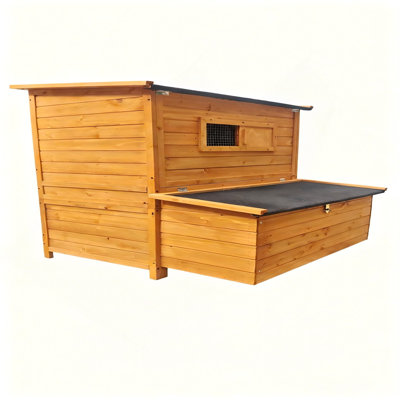 Poulailler, poulailler en bois pour 6 à 8 poules avec 3 nichoirs et 2 plateaux coulissants, avec rampe pliable et toit rabattable