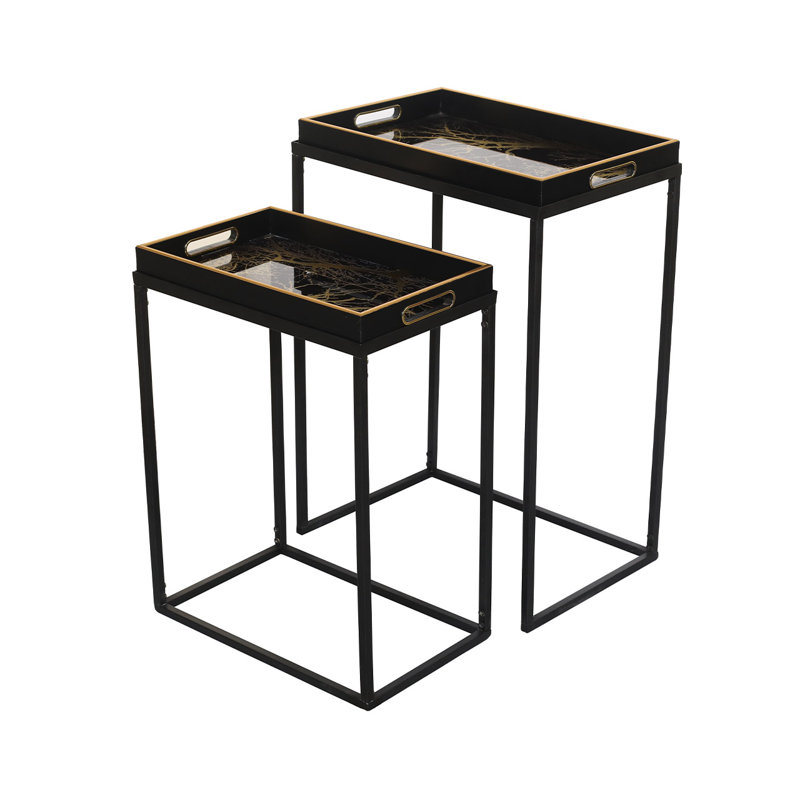 Athallia Metal Nesting Table for Living Room Furniture, Modern Nest of End Table, Side Tables with Glass Top