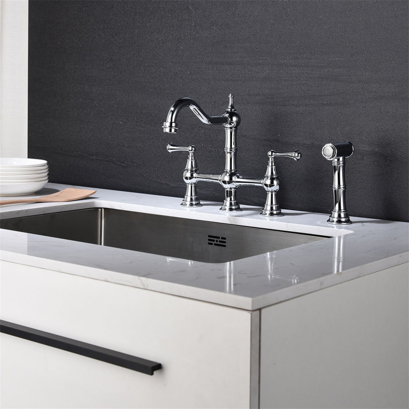 Robinet de lavabo de cuisine à pont avec douchette latérale, Chrome