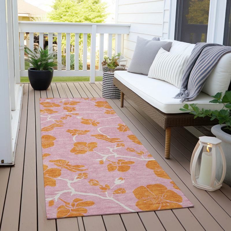 Inoa Pink Washable Indoor-Outdoor Rug - , 2'3" x 7'6"
