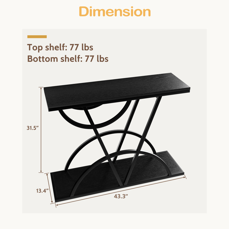 43" Console Table For Entryway, Industrial Entryway Table With Storage Shelf, Narrow Wood Sofa Table With Unique Metal Frame For Living Room, Hallway, Foyer