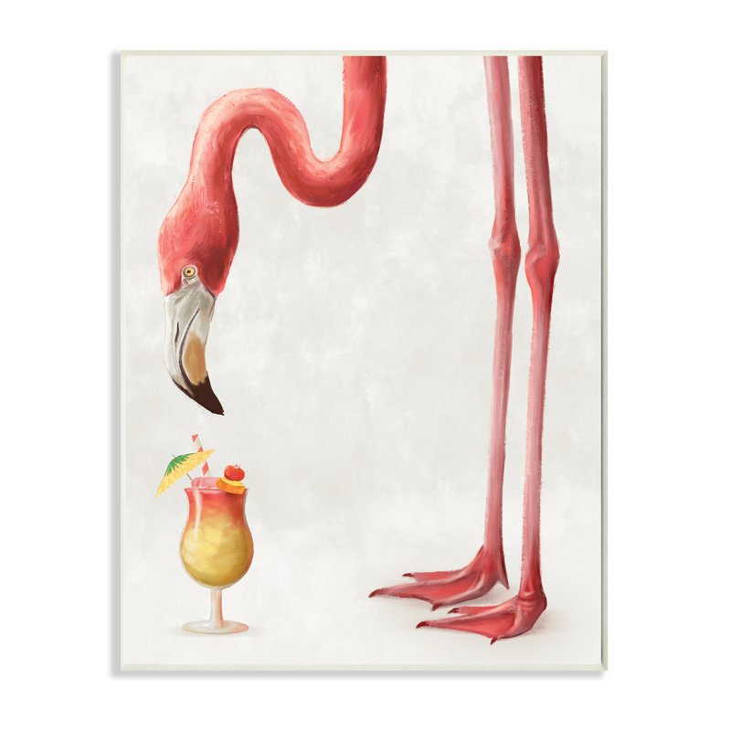 Flamant rose assoiffé de Mai Mai, cocktail tropical, Plaque murale, H 15 po x l 10 po