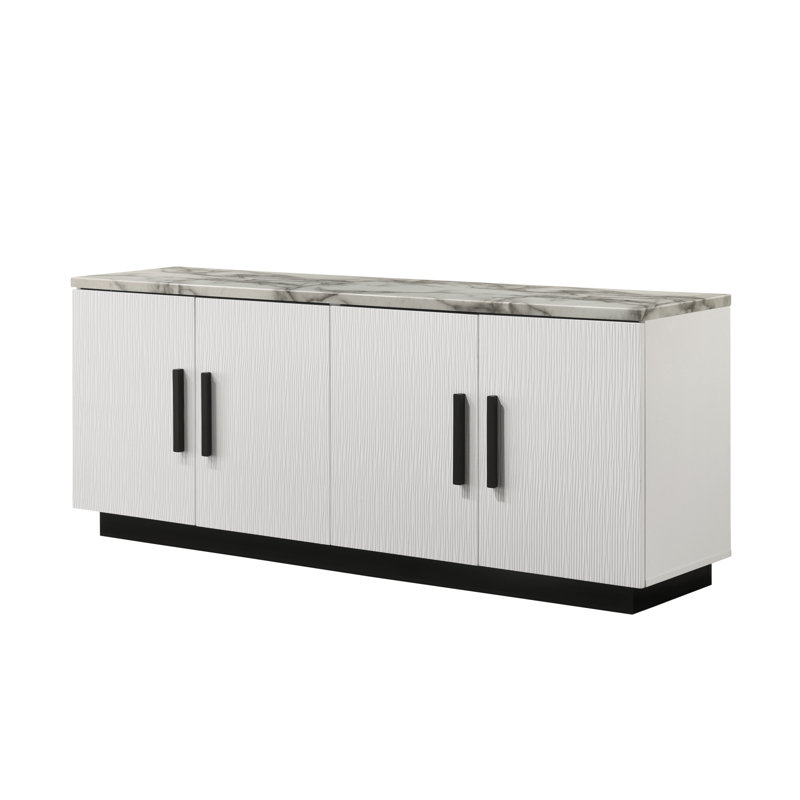 Matilda 63" White Cabinet Console Table With White Faux Marble Top