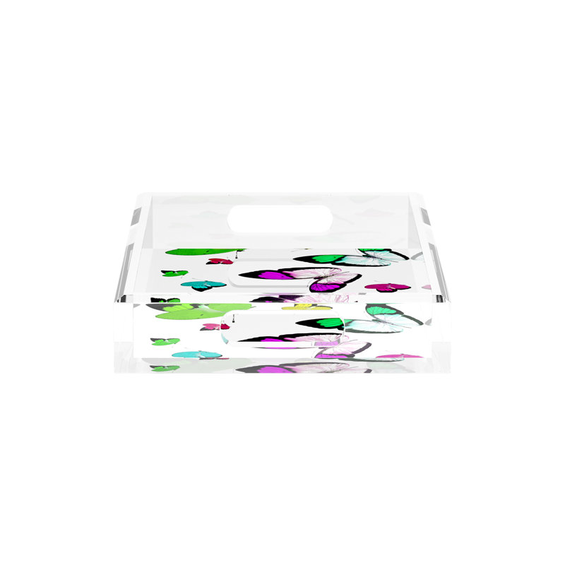 Butterflies Acrylic Rectangle Decorative Tray, 2" H x 12.5" W x 7.75" D, Acid Green