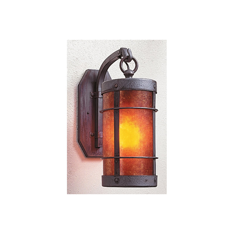 Valencia 1 - Light Armed Sconce, 13" H x 5.125" W x 9.375" D, Mission Brown, Amber Mica