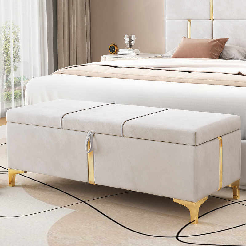 Repose-pieds de rangement élégant, banc de rangement avec pieds en métal pour chambre à coucher, salon