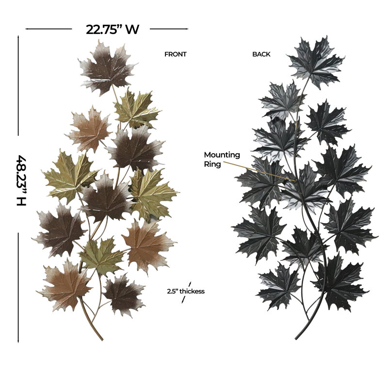 Autumn Maple Leaf Metal Wall Art - 46.75" Vertical Nature-Inspired Wall Décor, Autumnal Maple Leaves