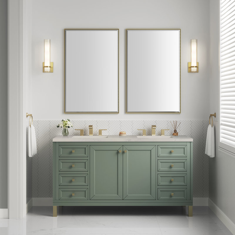 Ensemble de meuble-lavabo double 60 po Chicago, Céladon fumé, Siberian, 8 po
