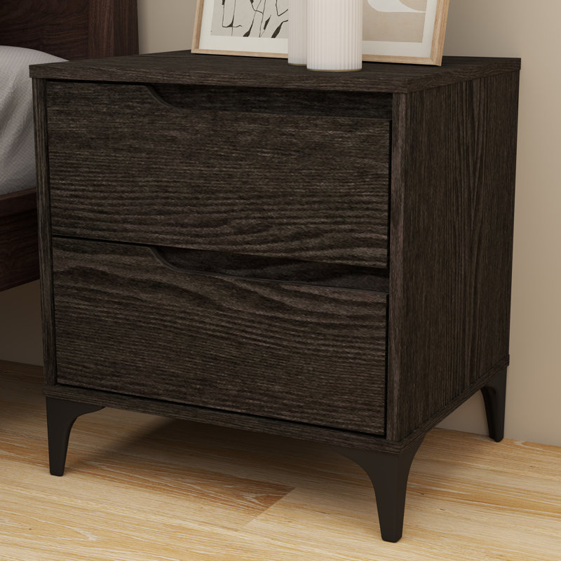 Norcross Contemporary 20.3" 2 Drawer Nightstand with Tapered Legs, Dark Gray Oak