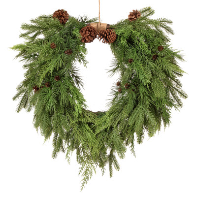 26" Natural Touch Mix Evergreen Heart Wreath