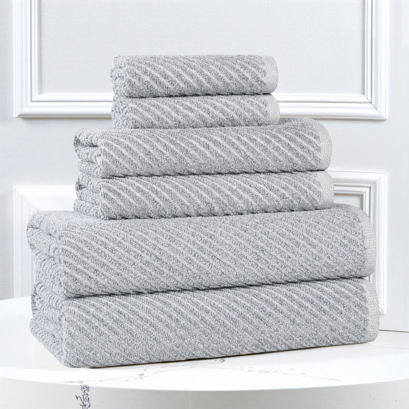Ensemble de 6 serviettes de toilette en mélange de coton à séchage rapide et côtes diagonales, Denim Blue