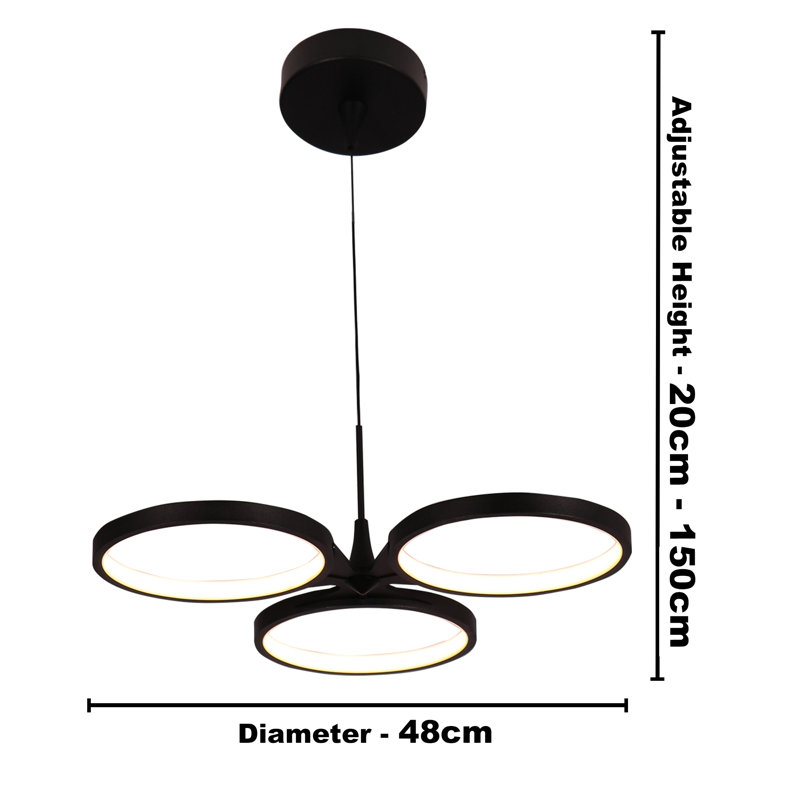 3 - Light Matte Black LED Novelty Pendant, 15.50" H x 48" W
