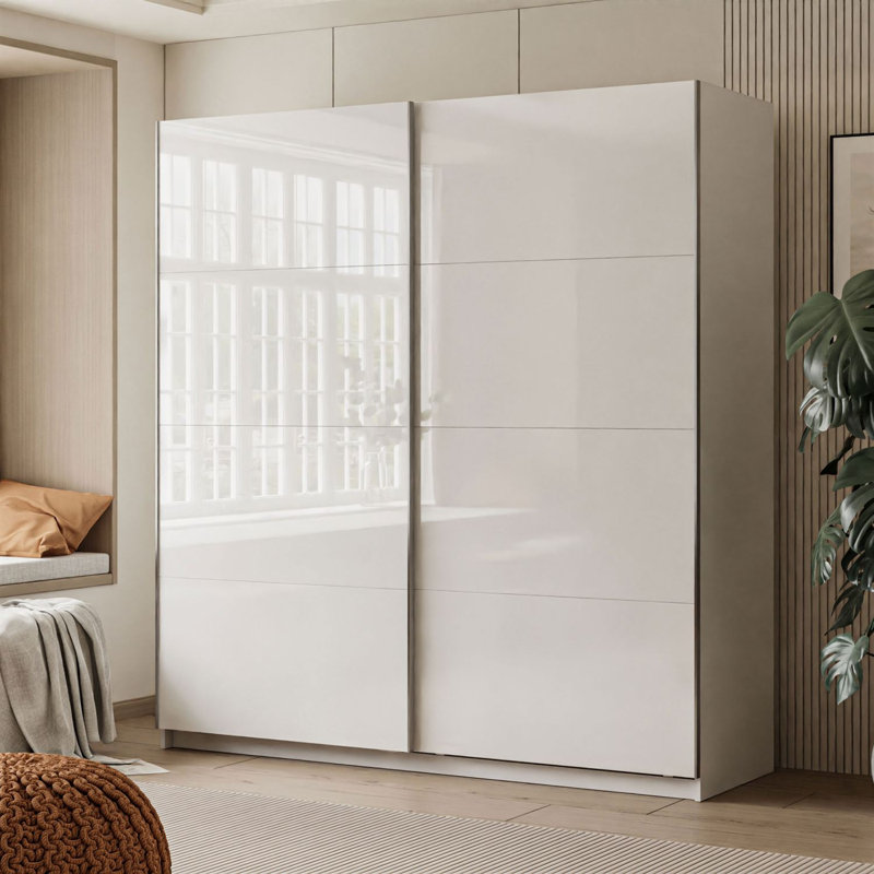 Varonique 2 Door Sliding Wardrobe, 215cm H x 194cm W x 62cm D, White