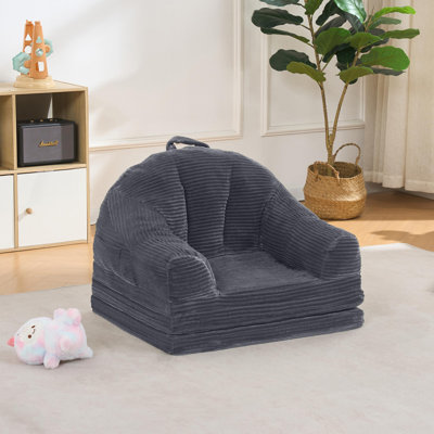 Folding Sofa Bed, 2 in 1 Convertible Bean Bag Chair to Floor Lounger with Handle, Comfy Fold Out Floor Couch for Bedroom Living Room, Corduroy Couch Bed for Children, Gray