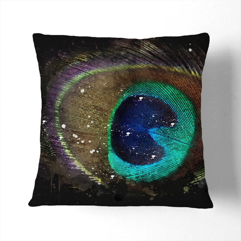 Peacock Feather Scatter Cushion, 40cm H x 40cm W x 15cm D, Black