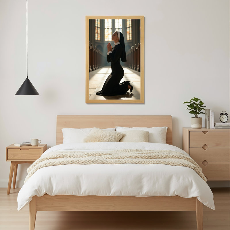 Art mural antique sur toile encadré doré pour le salon, la chambre à coucher, le bureau ou le vestibule - décoration murale décorative avec nonne priante