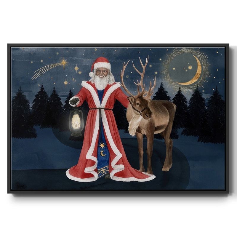 Collection Celestial Christmas, toile tendue avec châssis en A, Papier avec cadre noir, H 17 po x l 25 po x P 1,5 po