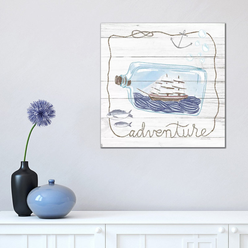 Ship in a Bottle Adventure Shiplap 1 Piece Wrapped Canvas Painting, 45.72 cm H x 45.72 cm W