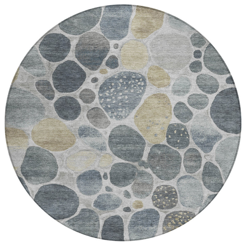 Machine Washable Indoor/Outdoor Xhevrie Pewter Rug, Round 8'