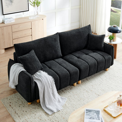 90.15" Queen Size Sleeper Sofa with Storage, Upholstered Convertible Pull Out Couch Bed, Multi-Functional Sofa Bed for Small Apartment, Living Room, Guest Room