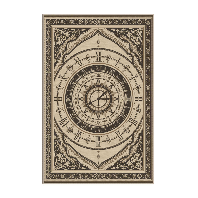 Machine Washable Pavni Clock Of Time Classic Oriental Rug in Beige – Beige Binding, 2x3