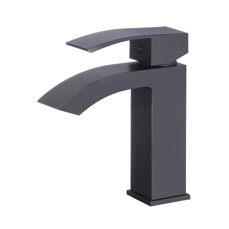 DAX Single Handle Waterfall Brass Bathroom Faucet, Matte Black