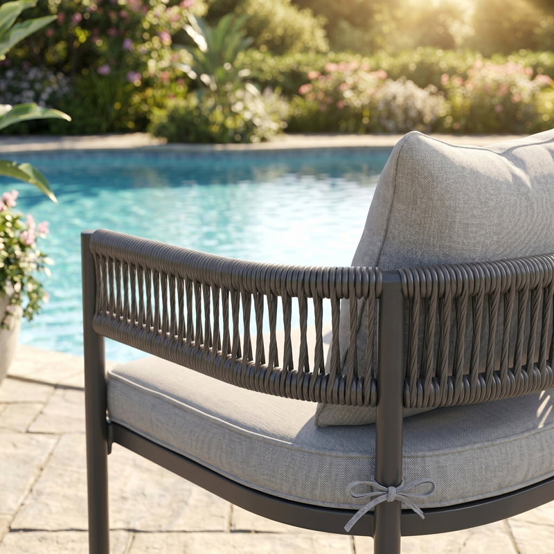 Chaises de salle à manger d'extérieur en PE avec coussins 4 pièces, Coussin gris / accoudoir gris