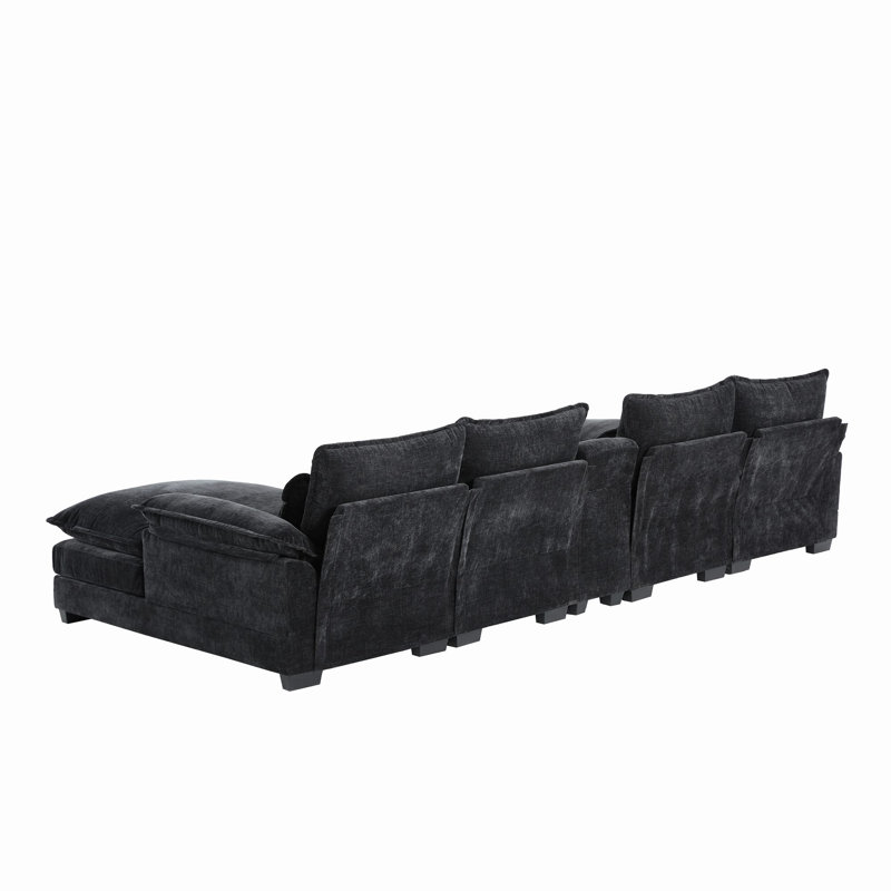 5-Piece Upholstered U-Shaped Sectional, Black Chenille