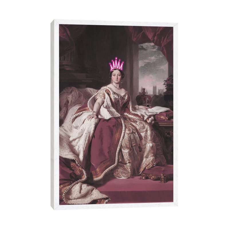 Queen Victoria Neon - Print on Canvas, 101.6cm H x 66.04cm W x 3.81cm D, White Framed