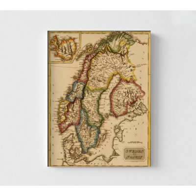 Suède et Norvège 1817, carte antique de la Suède, reproduction d'affiche, vieille carte de la Norvège, décoration de bureau public, bibliothèque rustique, reproduction d'art