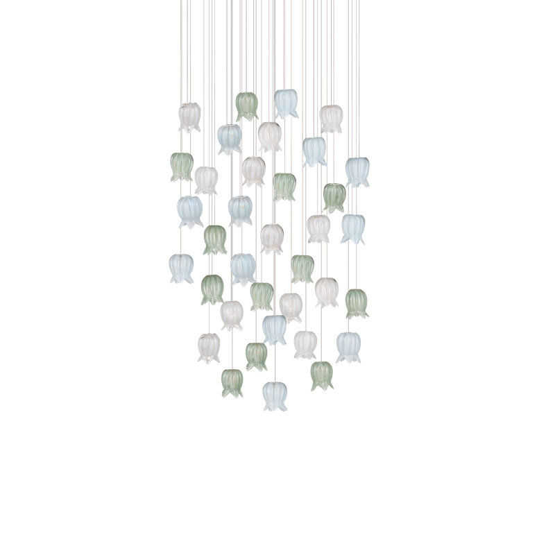 Polpo 7-Light Round Multi-Drop Pendant, 13" H x 33" W x 33" D, Blue/Green/White, 5400 Lumens