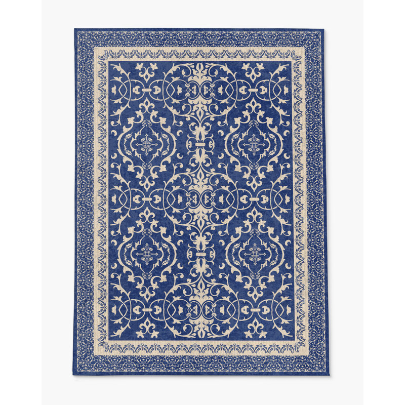 Tapis de chaise rectangulaire à poils courts Rao, L 36 po x L 60 po, Bleu marine