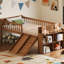 Lit simple avec tablette de rangement, glissière et garde-corps plateforme, noyer, sans sommier, amusement pour le coucher-2048002731