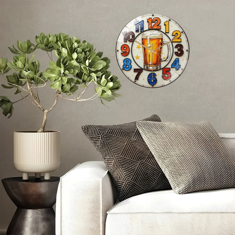Horloge murale silencieuse en verre trempé de 30 cm, « Horloge murale humoristique en forme de chope de bière pour la décoration de votre bar », sans tic-tac, fonctionne avec des piles AA (non incluses), décoration artistique pour la maison