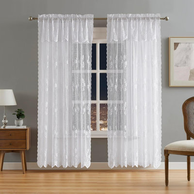 Crochet Floral Sheer Lace Curtains in Ivory, Linen and White Colors