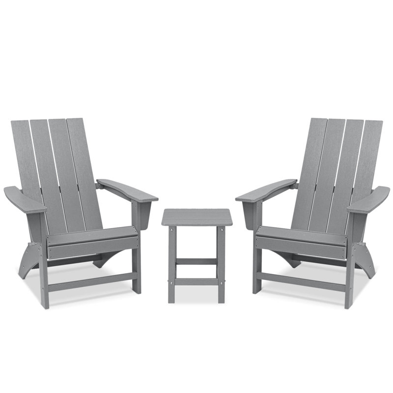 Cathair All-weather HDPE Adirondack Chair with Table (2 Chairs and 1 Table), Gray