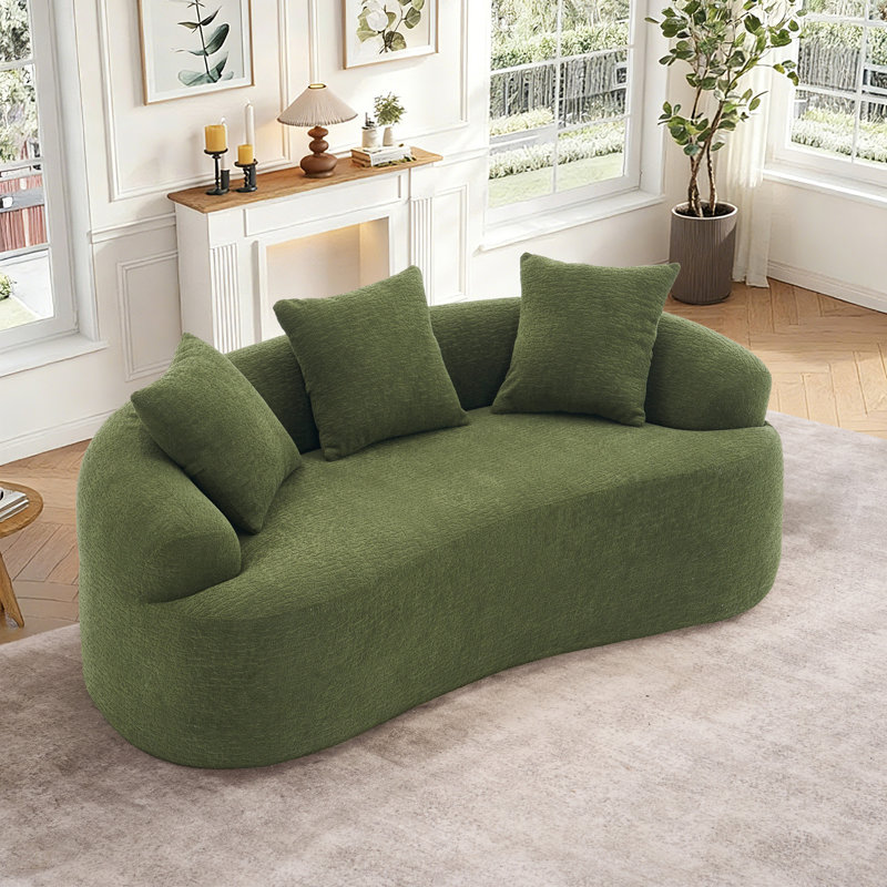 Boneless 65" Curved Small Loveseat Sofa,Cozy Chenille Upholstered Couch with 3 Pillows,Modern Deep Seat Cloud Couch Memory Foam Compression Sofa,for Living Room Apartment Office,No Assembly Needed